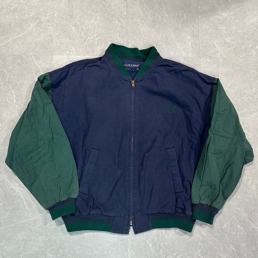 Vintage Swingster Bomber Jacket Mens XL Navy Green Made in USA Air Vent Inc Zip